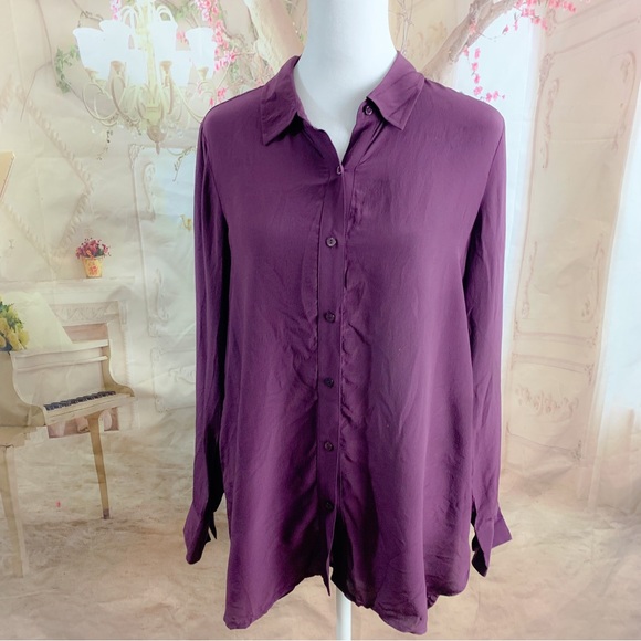 NEW Eileen Fisher Purple Silk Button Down - Picture 5 of 13